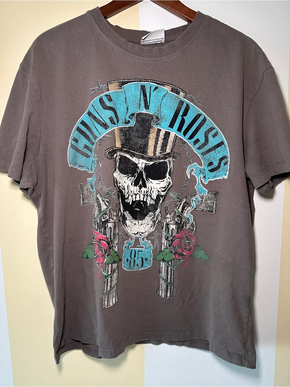 Guns N' Roses Skull Top Hat Graphic T-Shirt Brown Men's Size L Bravado Merch